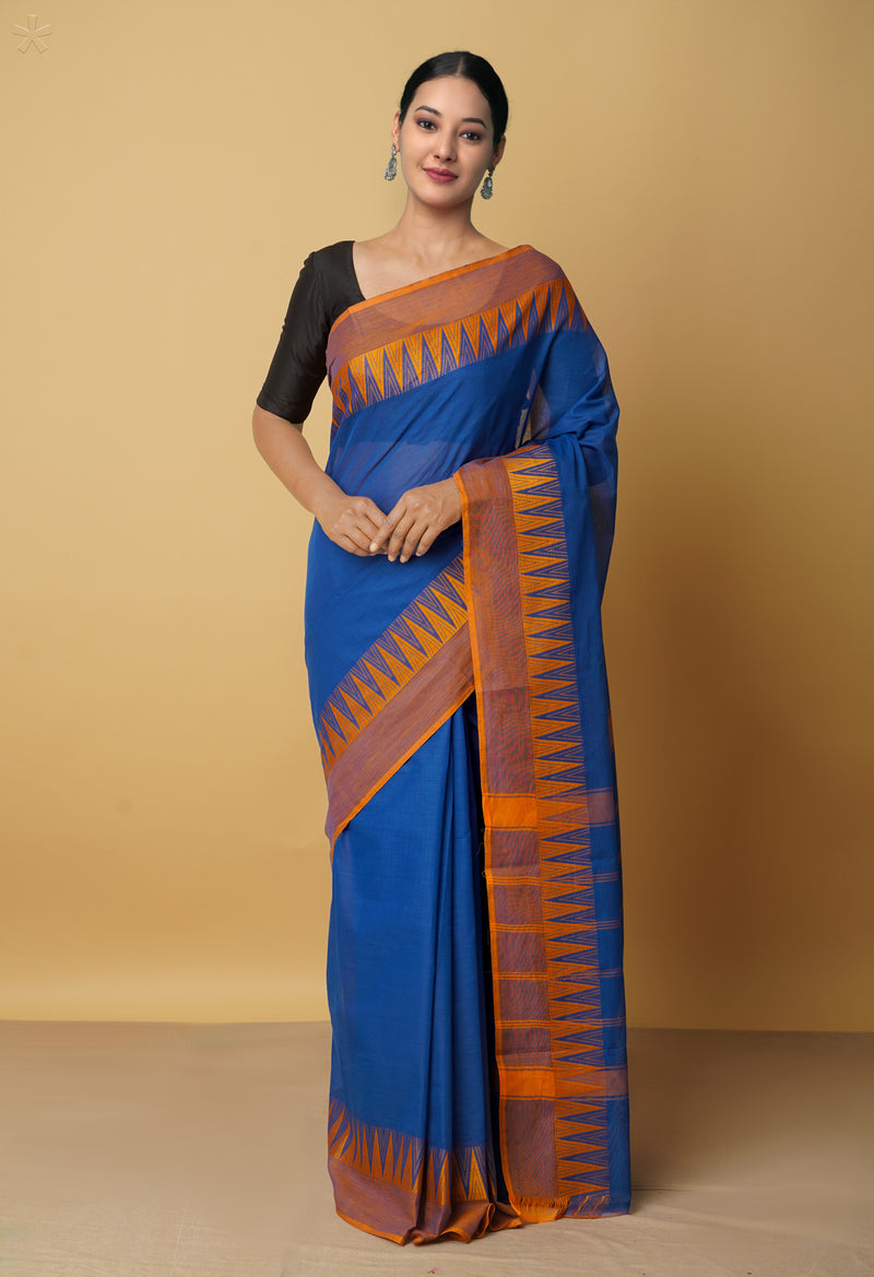 Blue Pure Pavani Handcrafted Kanchi Cotton Saree-UNM65939
