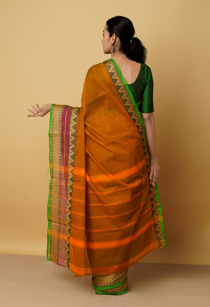Orange Pure Pavani Handcrafted Kanchi Cotton Saree-UNM65954