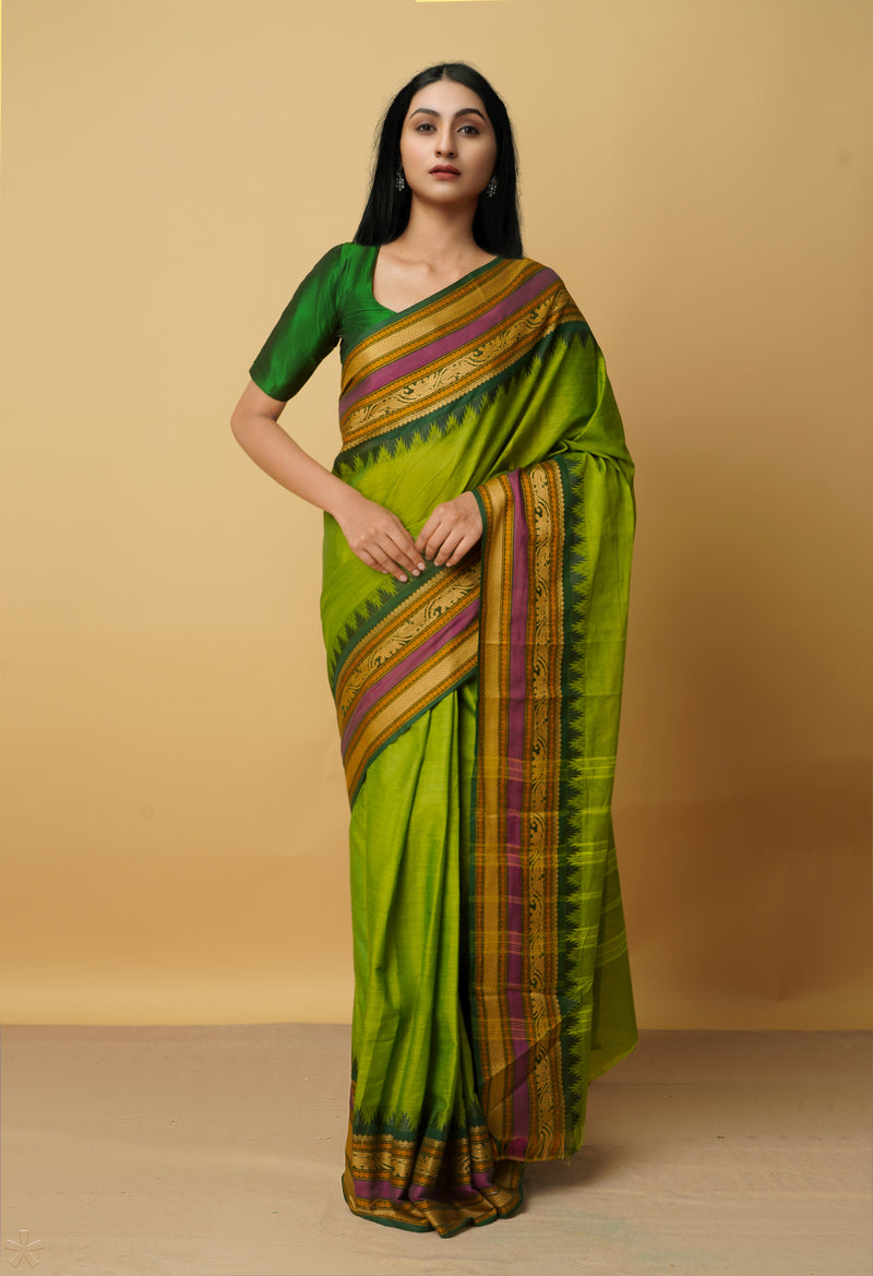 Green Pure Pavani Handcrafted Kanchi Cotton Saree-UNM65956