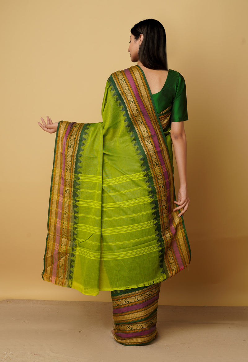 Green Pure Pavani Handcrafted Kanchi Cotton Saree-UNM65956
