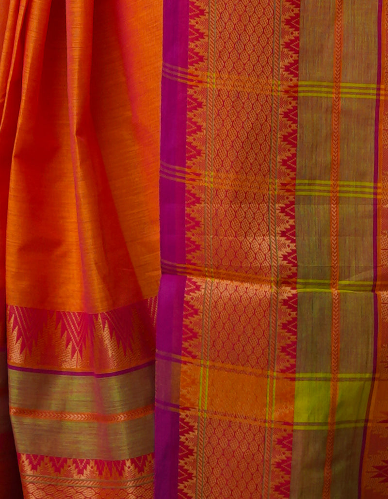 Orange Pure Pavani Handcrafted Kanchi Cotton Saree-UNM65958