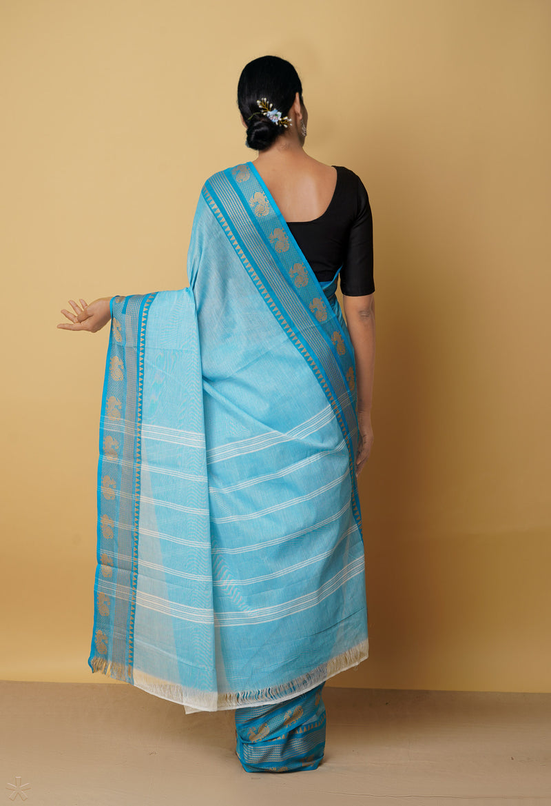 Blue Pure Pavani Handcrafted Kanchi Cotton Saree-UNM65960
