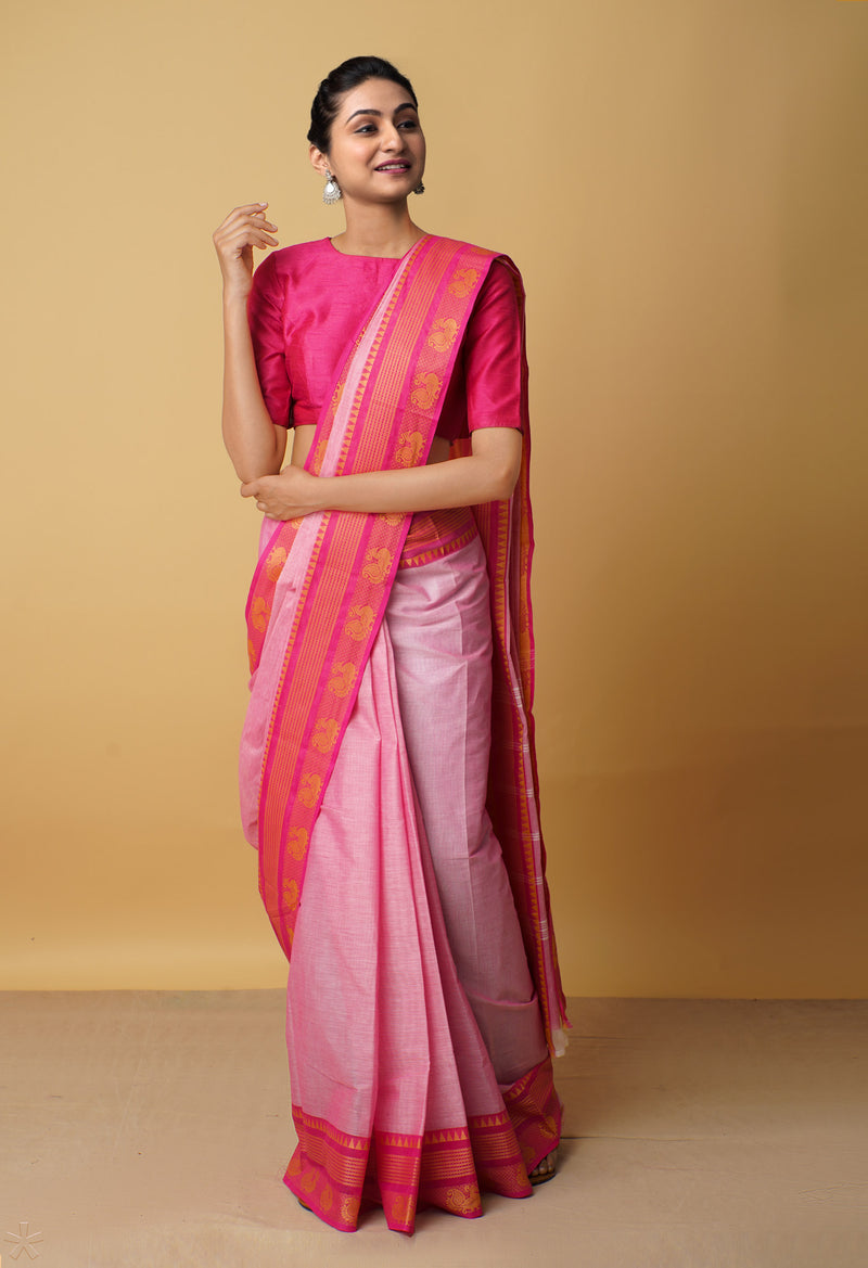 Pink Pure Pavani Handcrafted Kanchi Cotton Saree-UNM65961