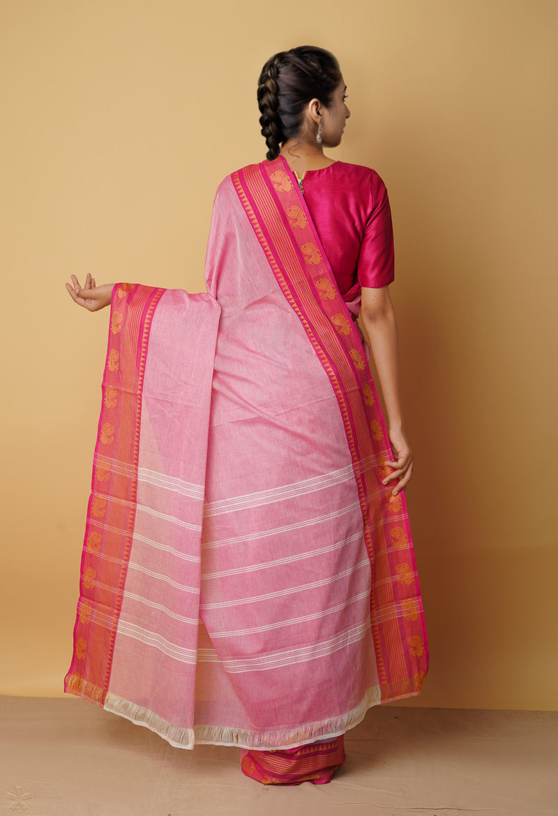 Pink Pure Pavani Handcrafted Kanchi Cotton Saree-UNM65961