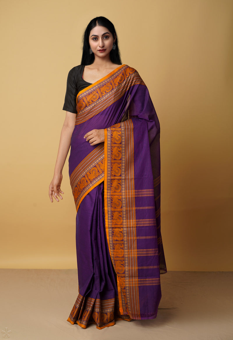 Purple Pure Pavani Handcrafted Kanchi Cotton Saree-UNM65968