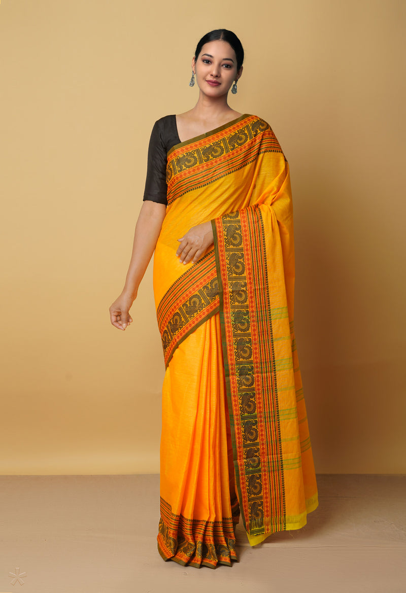 Orange Pure Pavani Handcrafted Kanchi Cotton Saree-UNM65971
