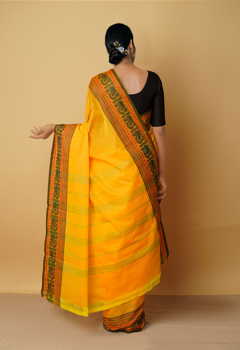 Orange Pure Pavani Handcrafted Kanchi Cotton Saree-UNM65971