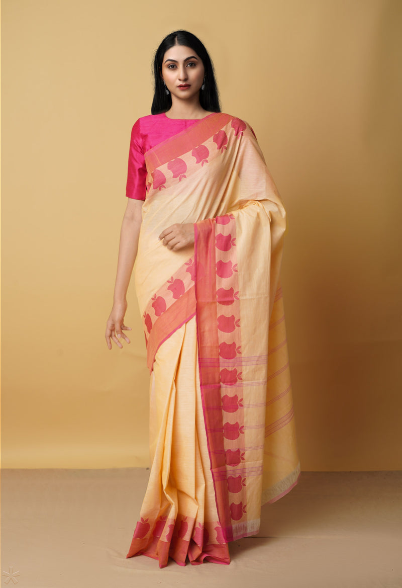 Cream Pure Pavani Handcrafted Kanchi Cotton Saree-UNM65974