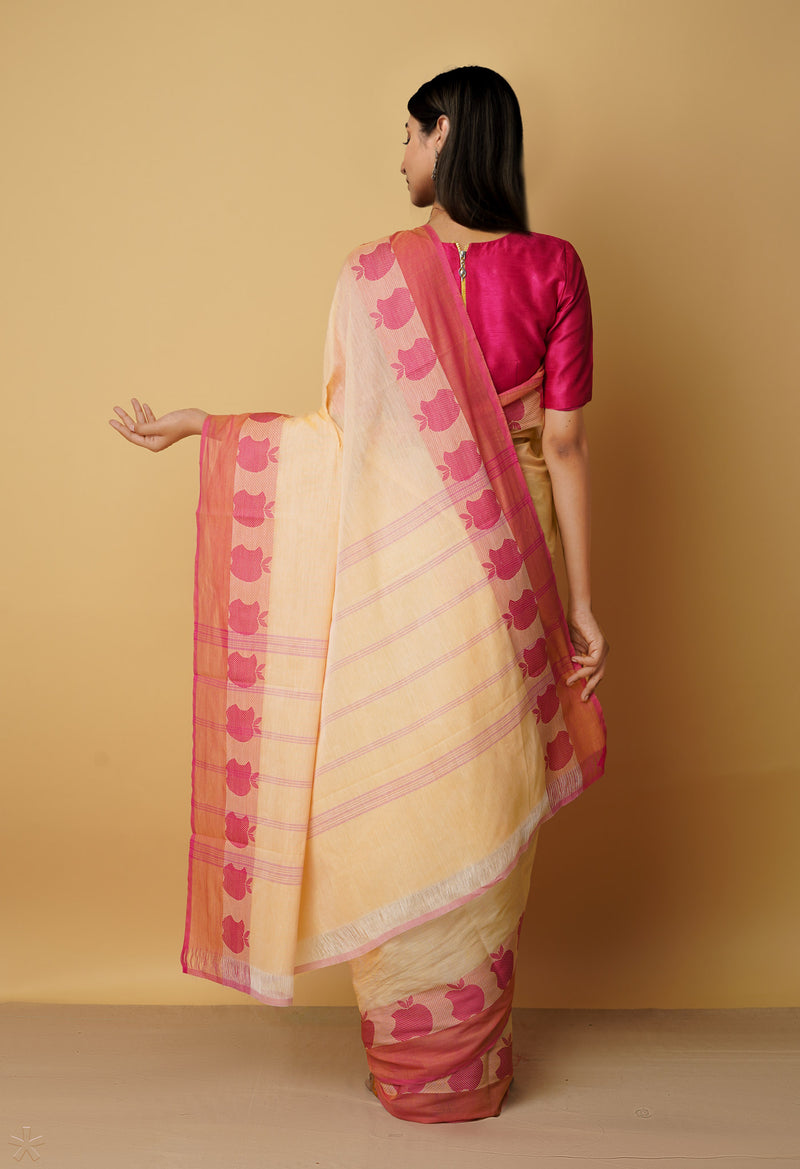 Cream Pure Pavani Handcrafted Kanchi Cotton Saree-UNM65974