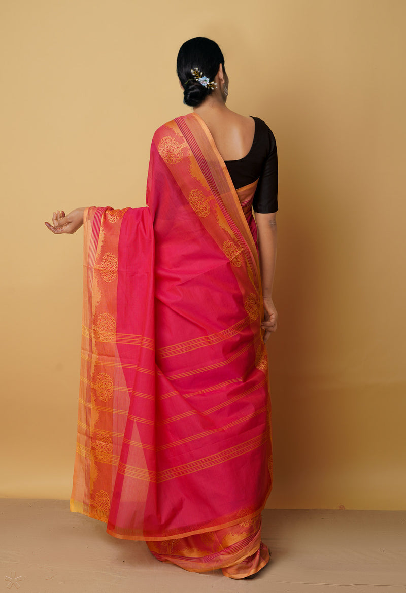 Pink Pure Pavani Handcrafted Kanchi Cotton Saree-UNM65978