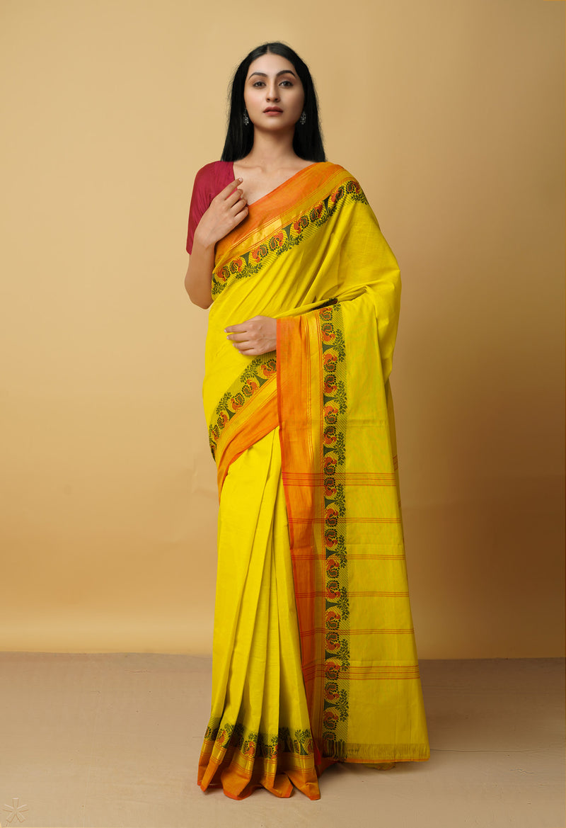 Green Pure Pavani Handcrafted Kanchi Cotton Saree-UNM65991