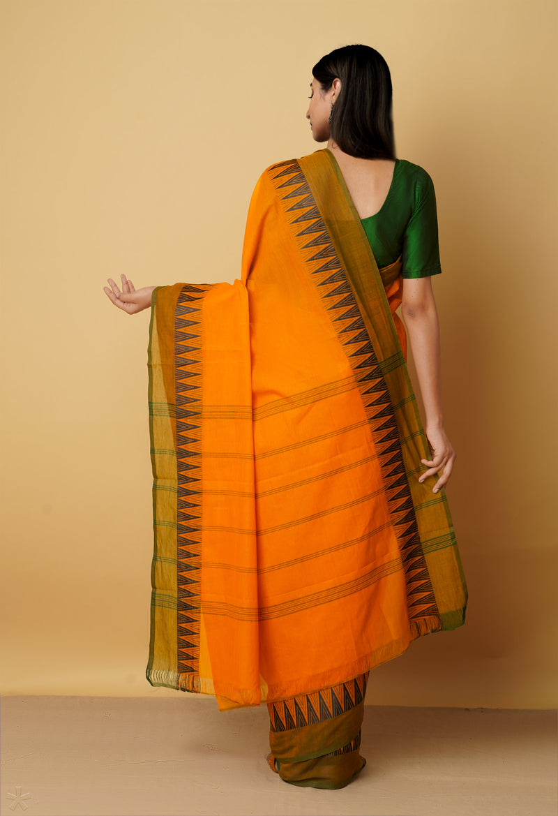 Orange Pure Pavani Handcrafted Kanchi Cotton Saree-UNM65993