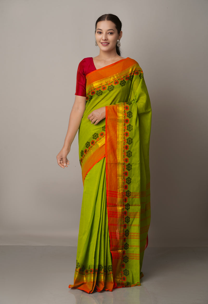 Green Pure Pavani Handcrafted Kanchi Cotton Saree-UNM65996
