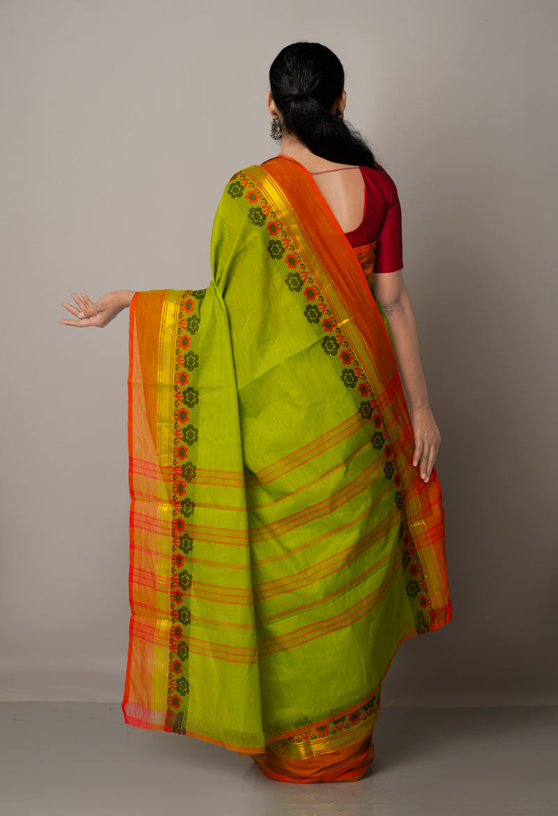 Green Pure Pavani Handcrafted Kanchi Cotton Saree-UNM65996