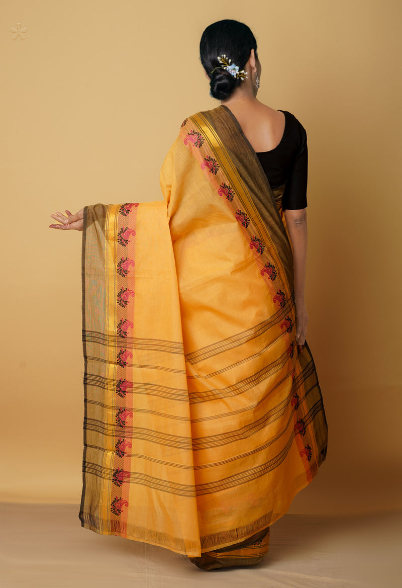 Light Orange Pure Pavani Handcrafted Kanchi Cotton Saree-UNM66000