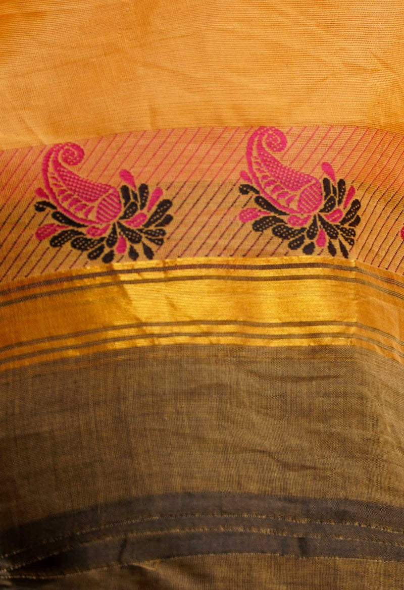 Light Orange Pure Pavani Handcrafted Kanchi Cotton Saree-UNM66000