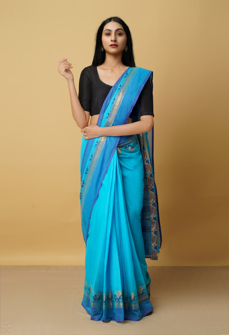 Blue Pure Pavani Handcrafted Kanchi Cotton Saree-UNM66001