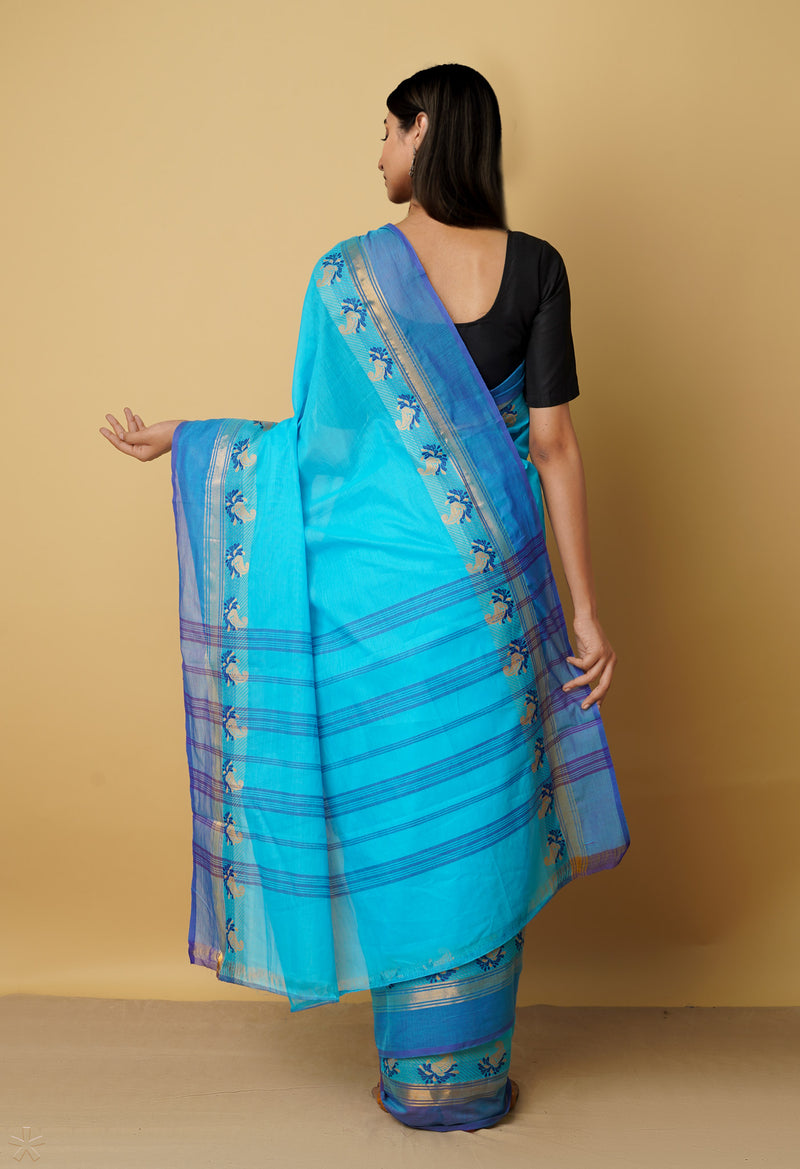 Blue Pure Pavani Handcrafted Kanchi Cotton Saree-UNM66001