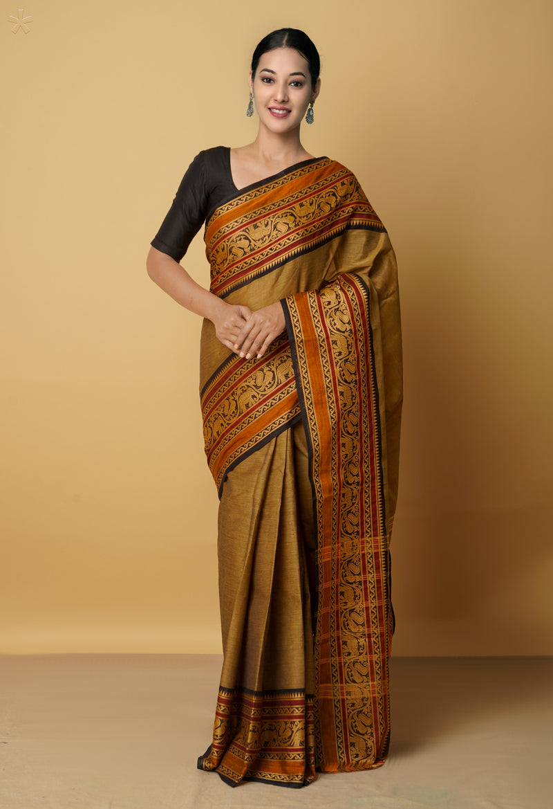 Brown Pure Pavani Handcrafted Kanchi Cotton Saree-UNM66008