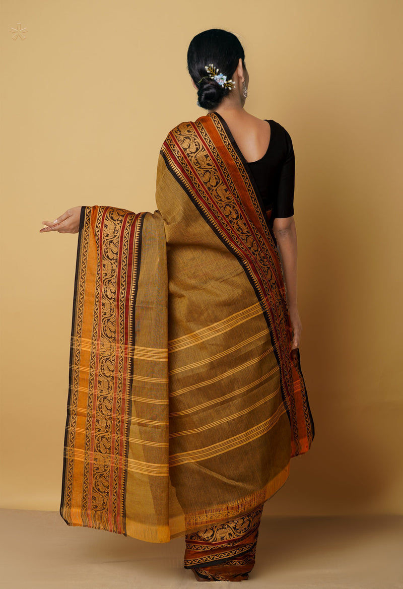 Brown Pure Pavani Handcrafted Kanchi Cotton Saree-UNM66008