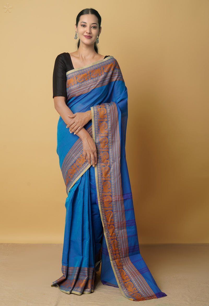 Blue Pure Pavani Handcrafted Kanchi Cotton Saree-UNM66009