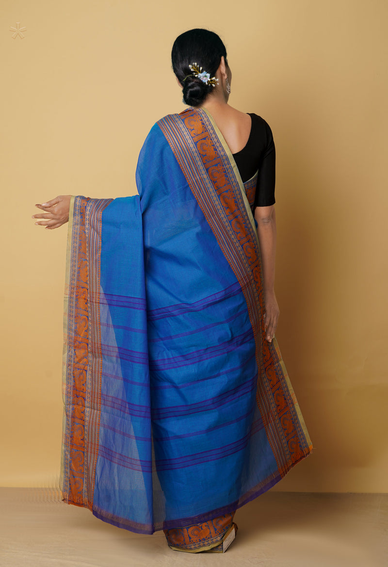 Blue Pure Pavani Handcrafted Kanchi Cotton Saree-UNM66009