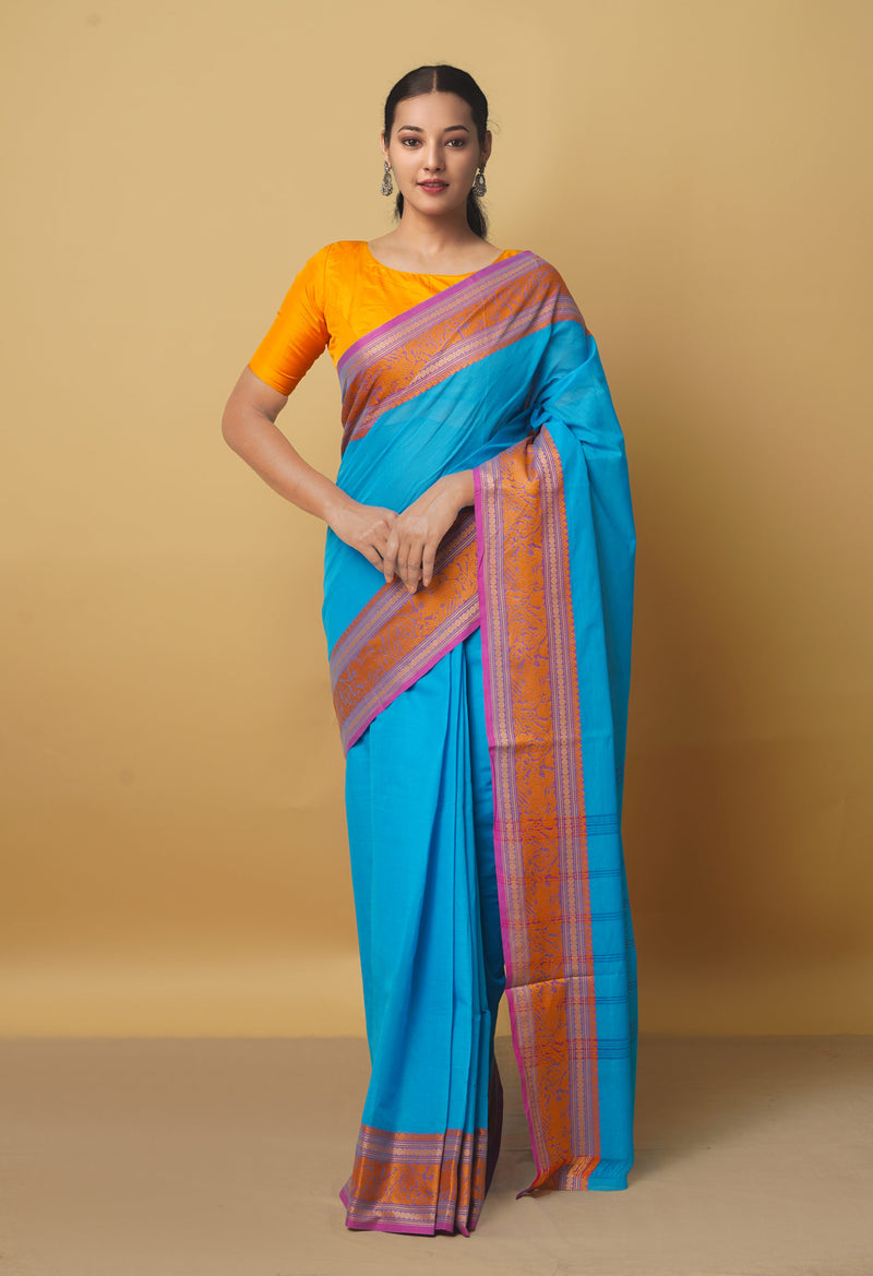 Blue Pure Pavani Handcrafted Kanchi Cotton Saree-UNM66030