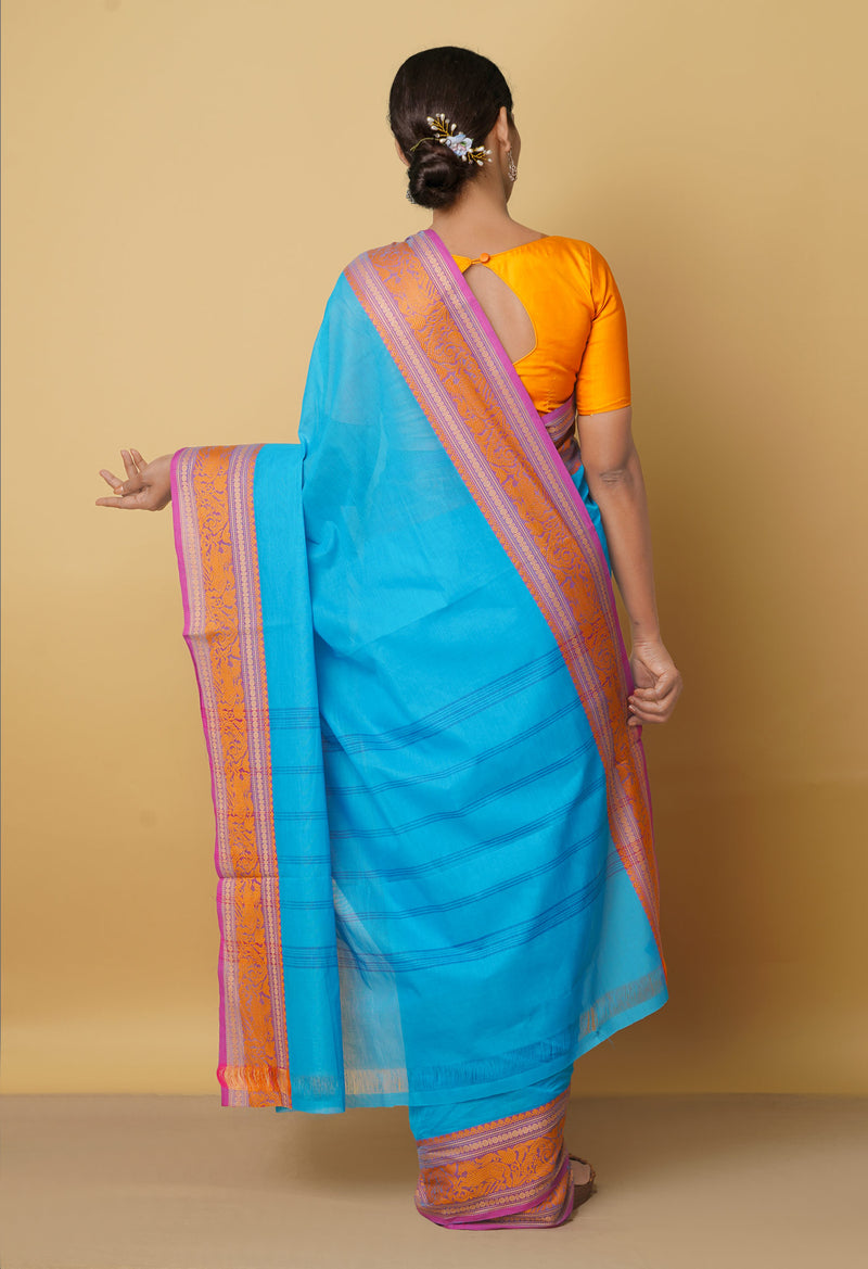 Blue Pure Pavani Handcrafted Kanchi Cotton Saree-UNM66030