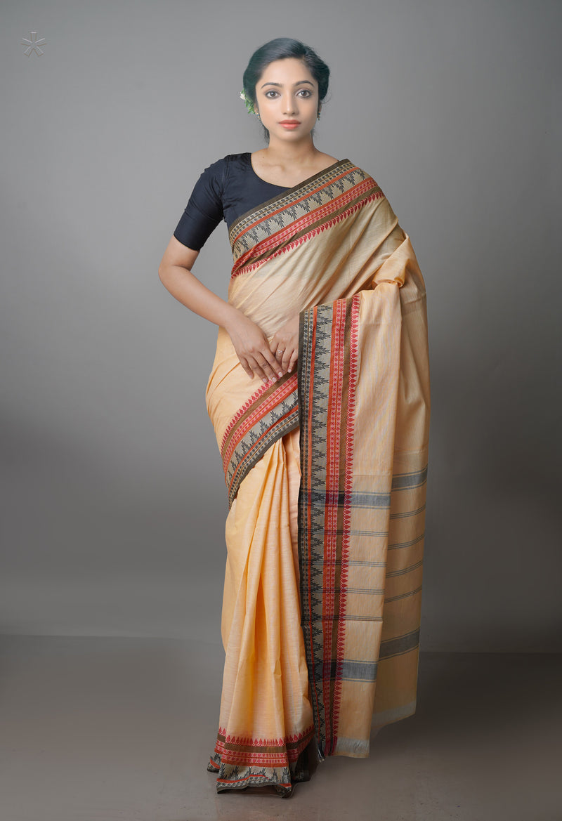 Cream Pure Pavani Handcrafted Kanchi Cotton Saree-UNM66037