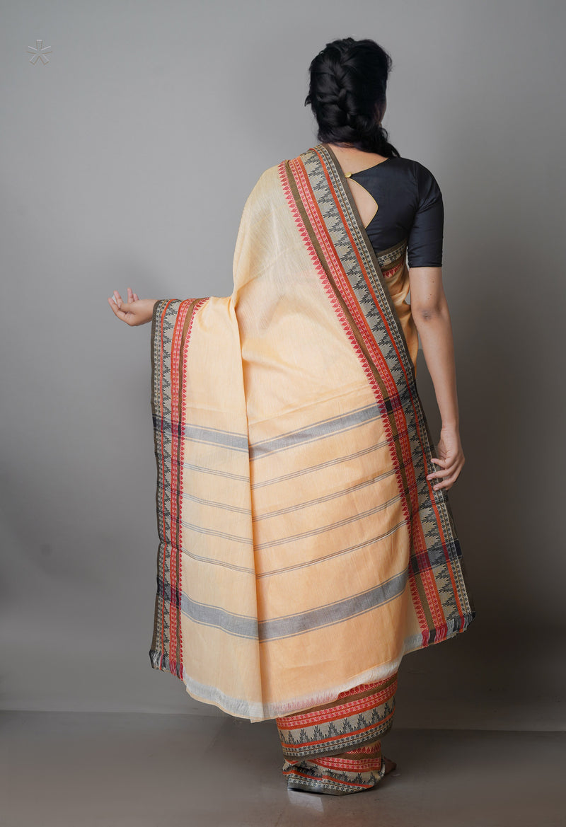 Cream Pure Pavani Handcrafted Kanchi Cotton Saree-UNM66037