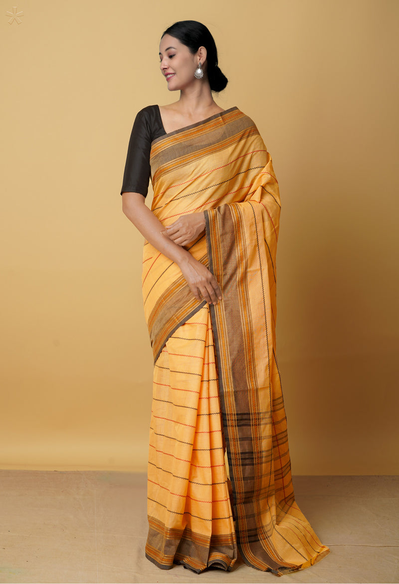 Light Orange Pure Pavani Handcrafted Kanchi Cotton Saree-UNM66044