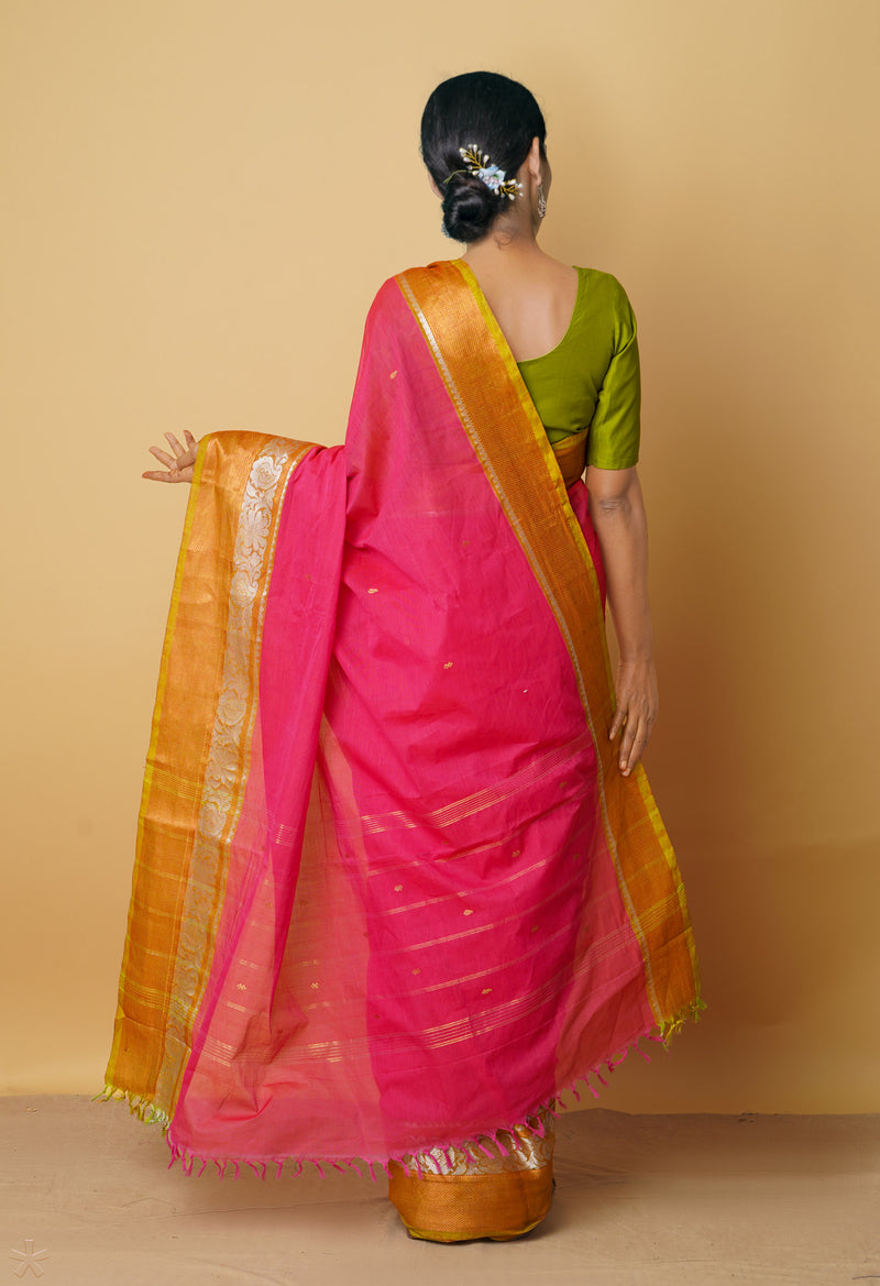Pink Pure Pavani Handcrafted Kanchi Cotton Saree-UNM66055