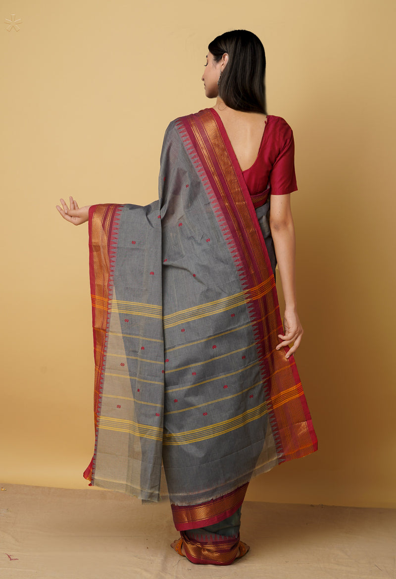 Grey Pure Pavani Handcrafted Kanchi Cotton Saree-UNM66059