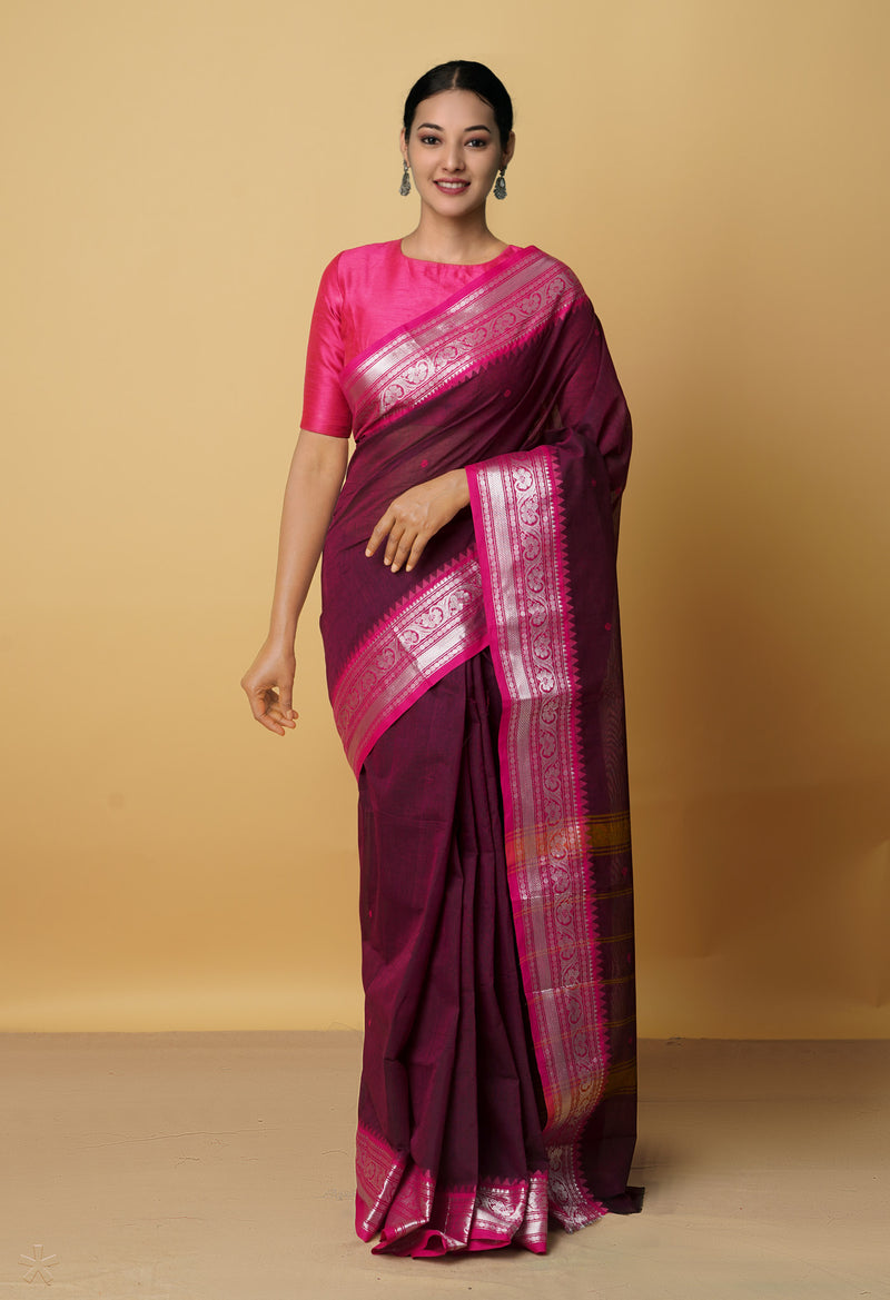 Purple Pure Pavani Handcrafted Kanchi Cotton Saree-UNM66067