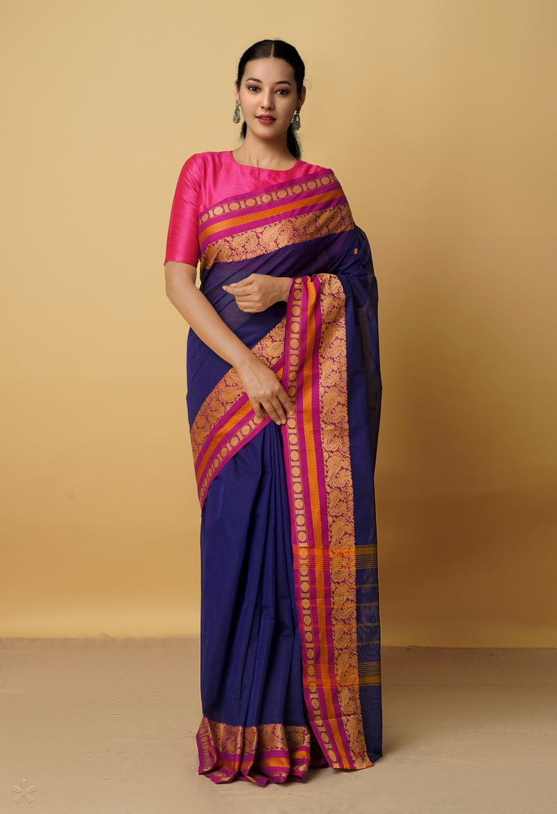 Blue Pure Pavani Handcrafted Kanchi Cotton Saree-UNM66079