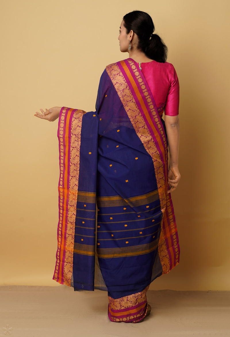Blue Pure Pavani Handcrafted Kanchi Cotton Saree-UNM66079