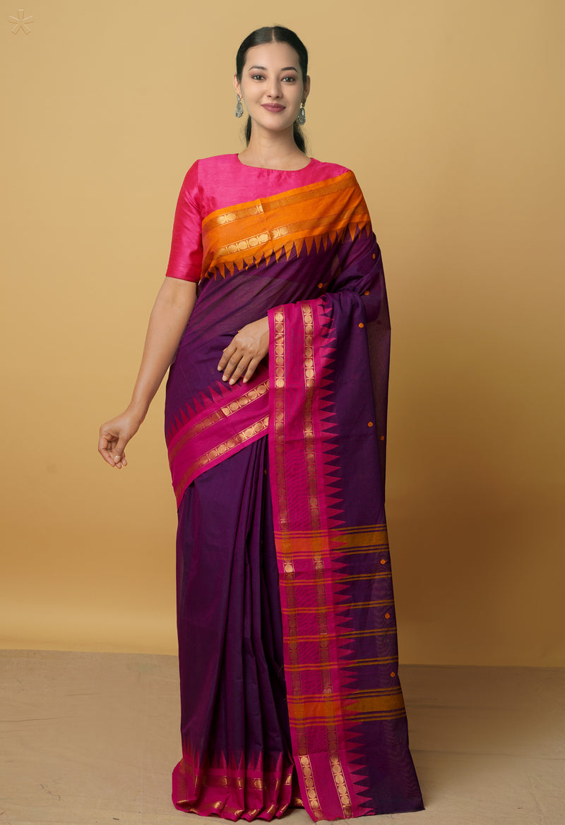 Purple Pure Pavani Handcrafted Kanchi Cotton Saree-UNM66081