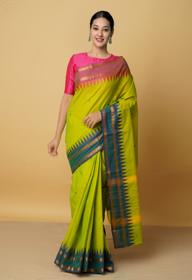 Green Pure Pavani Handcrafted Kanchi Cotton Saree-UNM66082