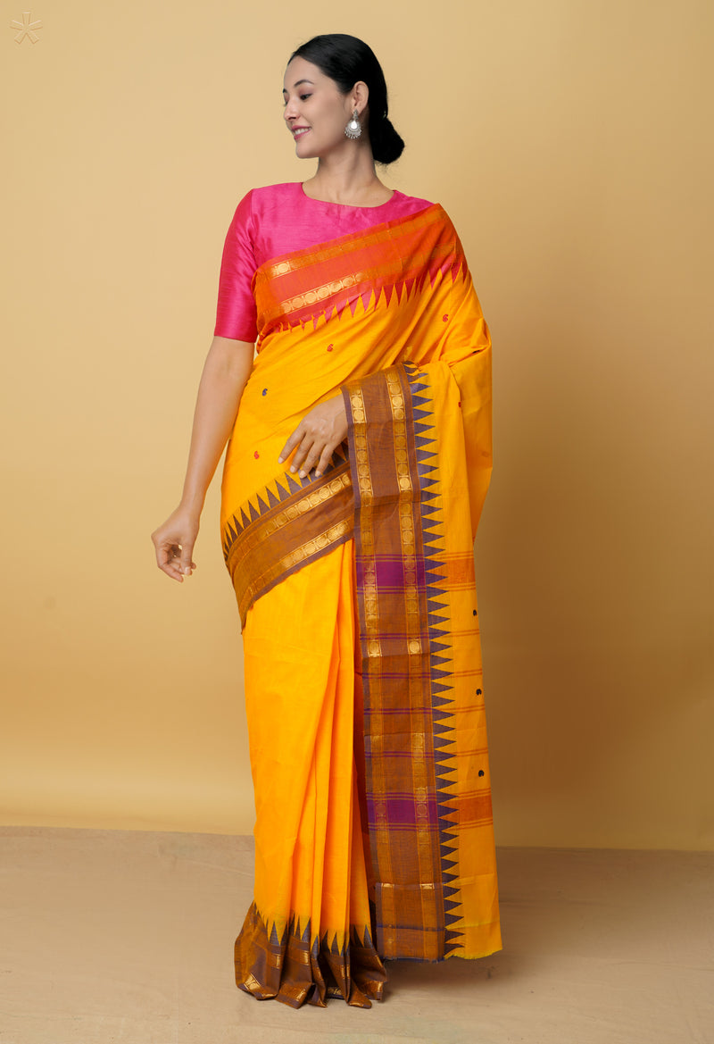 Yellow Pure Pavani Handcrafted Kanchi Cotton Saree-UNM66083