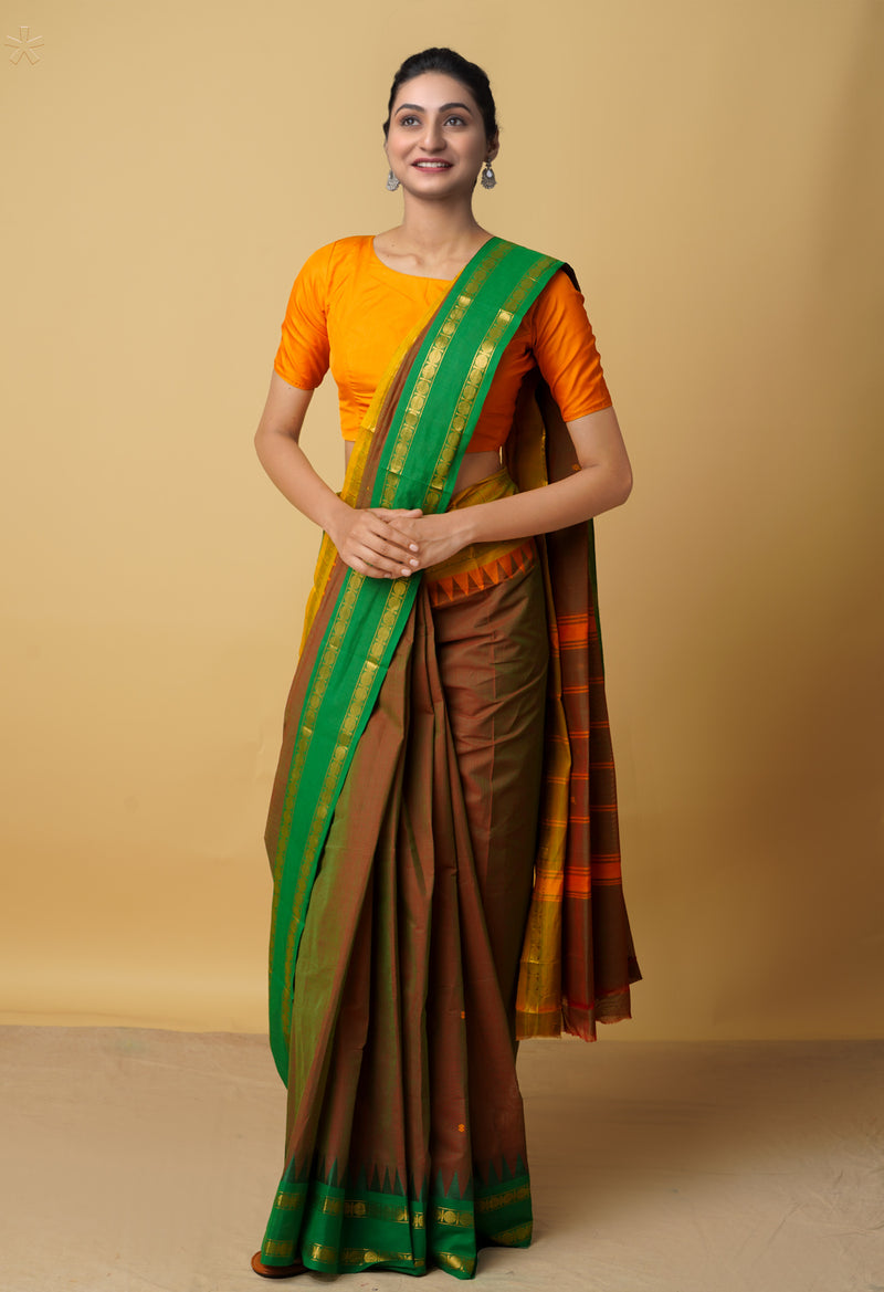 Brown Pure Pavani Handcrafted Kanchi Cotton Saree-UNM66089