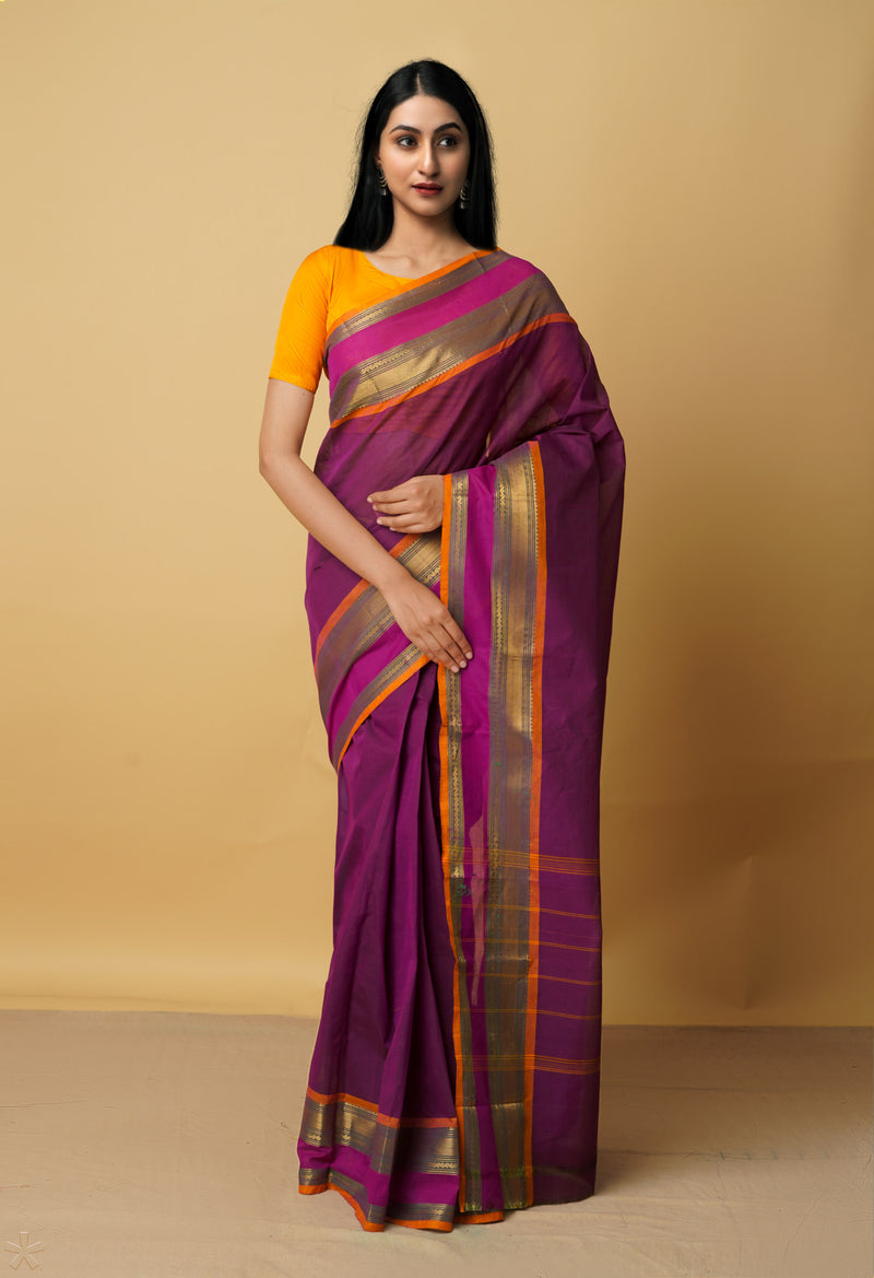 Purple Pure Pavani Handcrafted Kanchi Cotton Saree-UNM66093