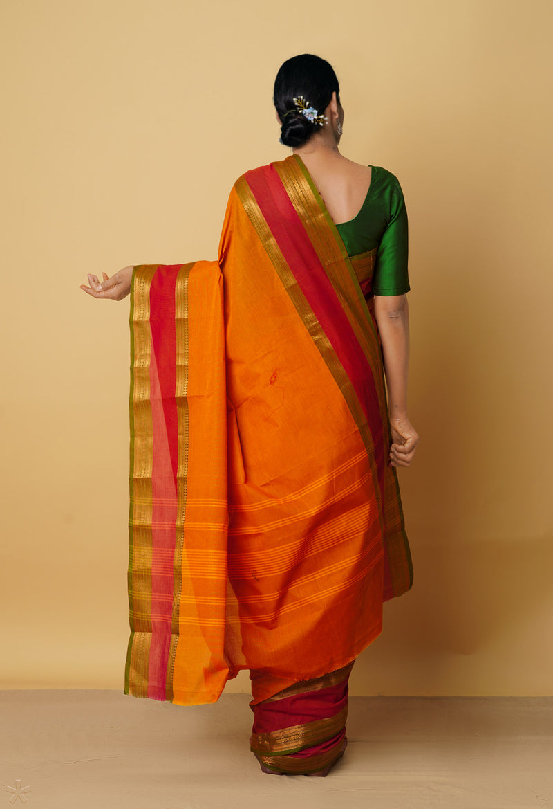 Orange Pure Pavani Handcrafted Kanchi Cotton Saree-UNM66098