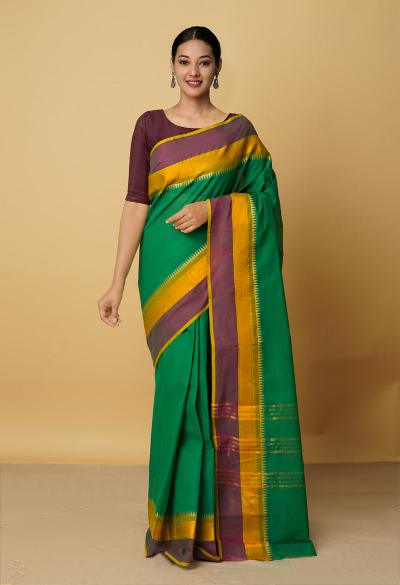 Green Pure Pavani Handcrafted Kanchi Cotton Saree-UNM66102