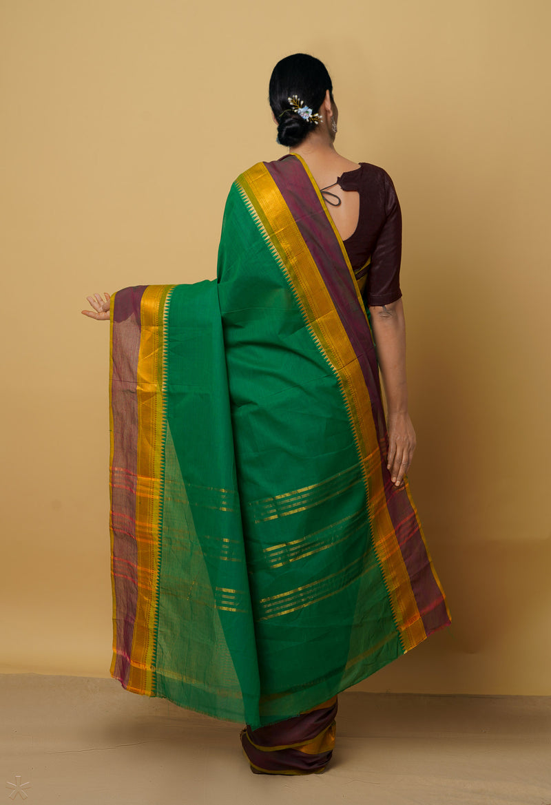 Green Pure Pavani Handcrafted Kanchi Cotton Saree-UNM66102