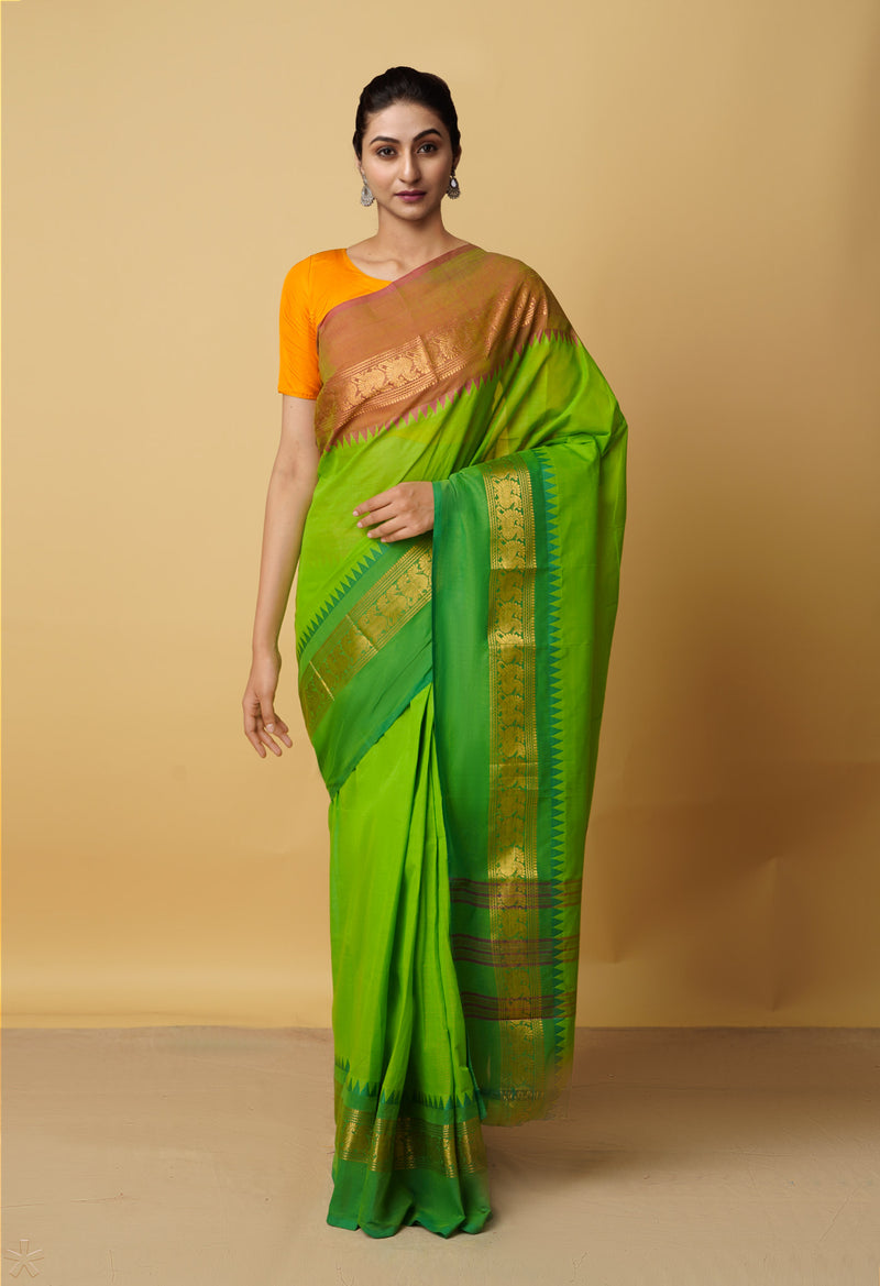 Green Pure Pavani Handcrafted Kanchi Cotton Saree-UNM66103