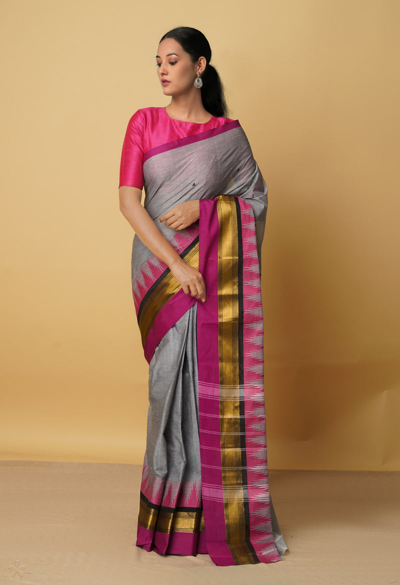Grey Pure Pavani Handcrafted Kanchi Cotton Saree-UNM66113