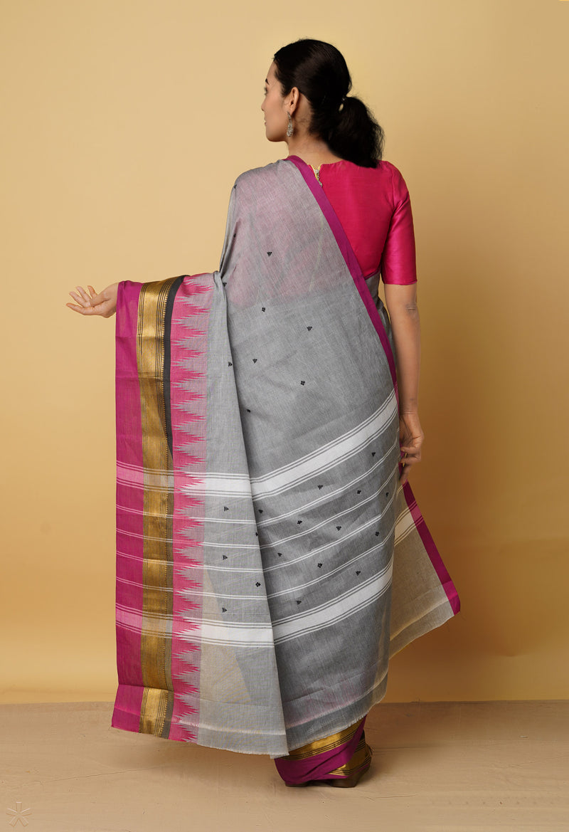 Grey Pure Pavani Handcrafted Kanchi Cotton Saree-UNM66113