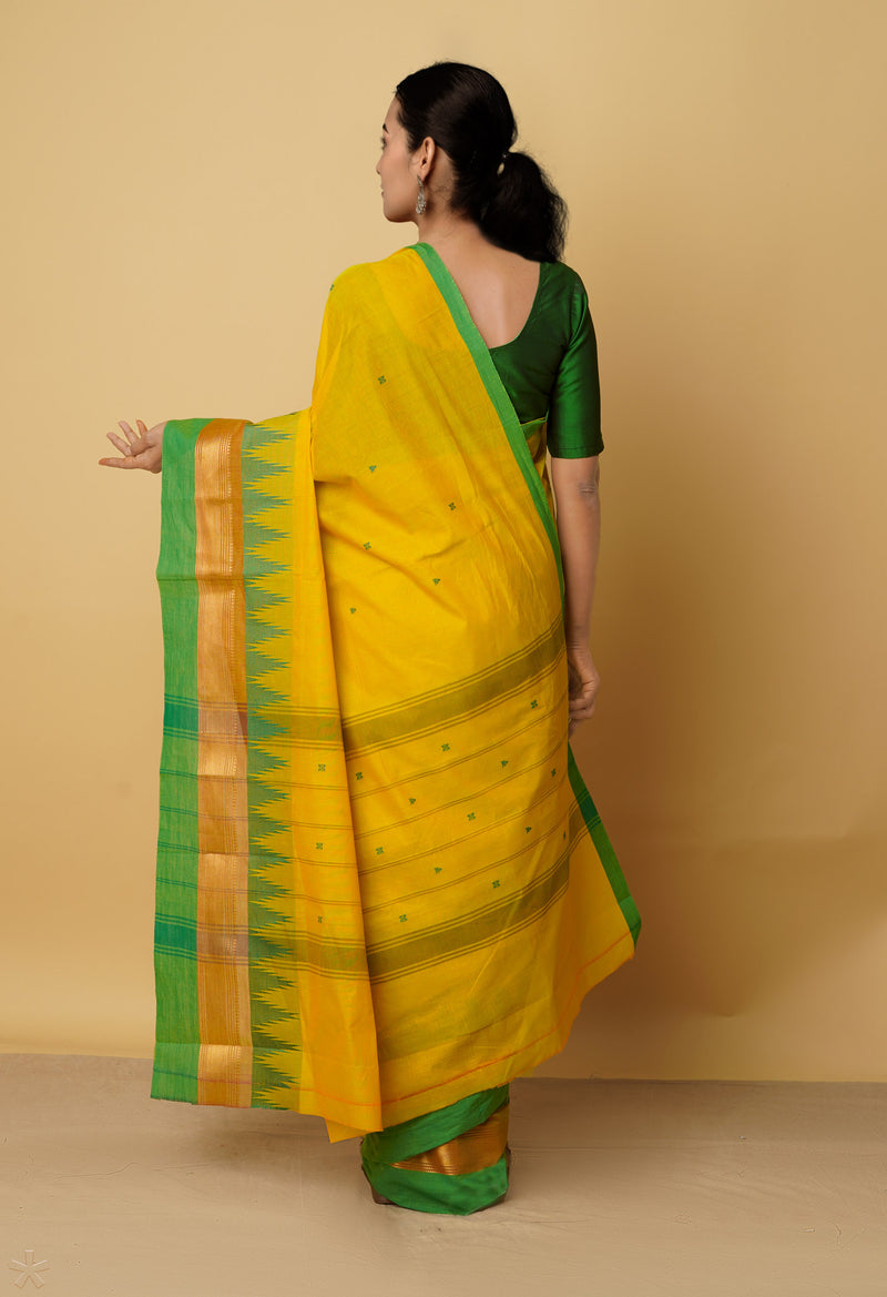 Lemon Yellow Pure Pavani Handcrafted Kanchi Cotton Saree-UNM66114