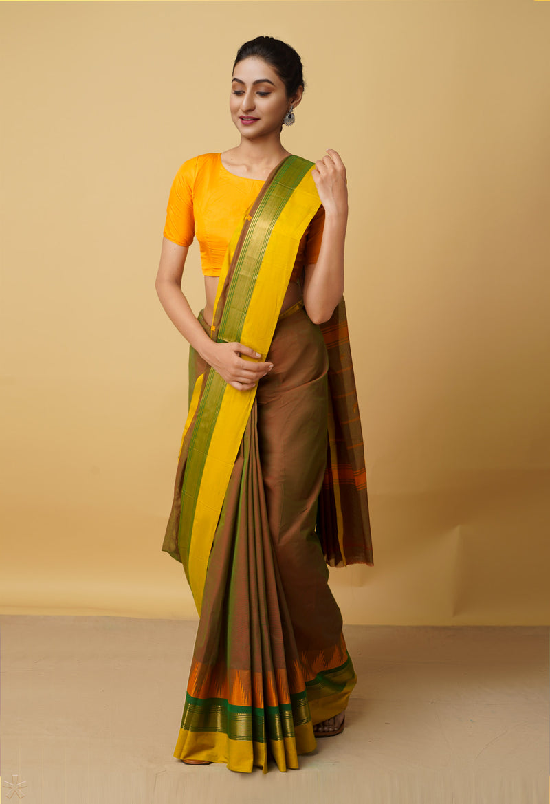 Brown Pure Pavani Handcrafted Kanchi Cotton Saree-UNM66115