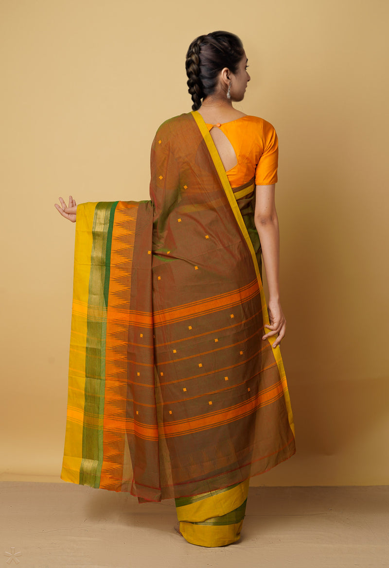 Brown Pure Pavani Handcrafted Kanchi Cotton Saree-UNM66115